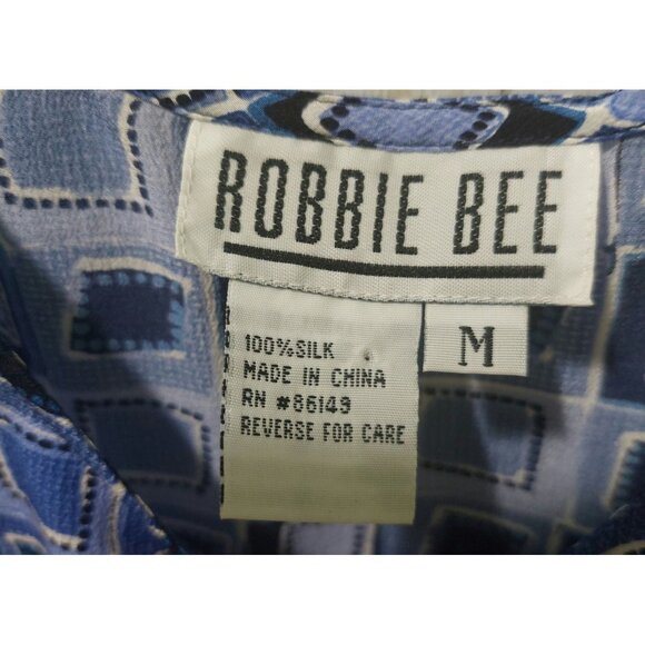 Robbie Bee Blue Geometric Sleeveless 100% Silk Blouse Womens Medium - Picture 4 of 8